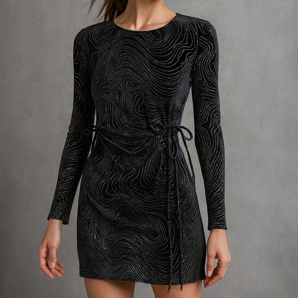 Divided Black and Silver Long Sleeve Dress